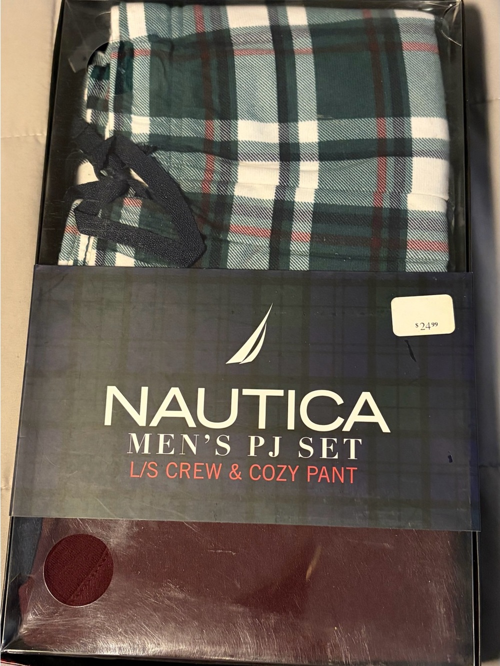 Nautica Men’s Plaid Green & Burgundy Long-Sleeve PJ Set